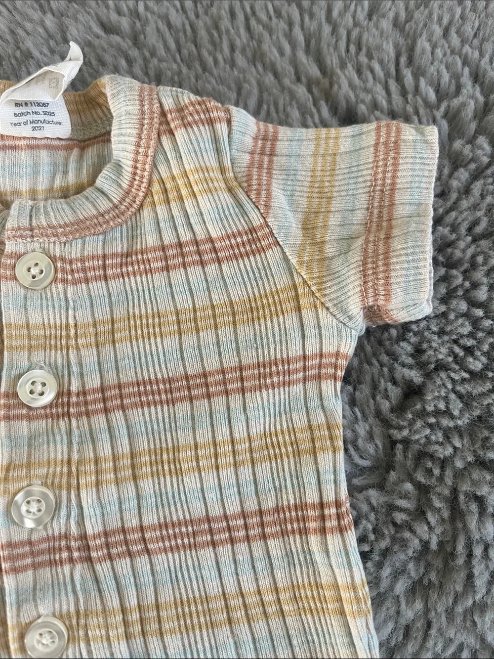 kate quinn Cream, Rust & Yellow Striped Ribbed Baby One-Piece Romper Sz 0/3M